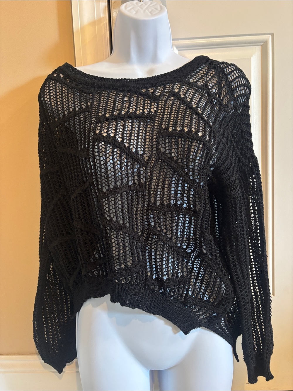 mine Black Open-Weave Scoop Neck Sweater